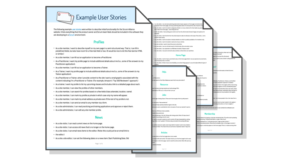 Example User Stories - analysed and tested.