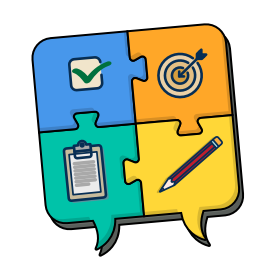 Puzzle pieces with icons